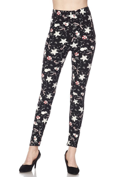 Snowman, Stars  & Candy Cane Brushed Leggings