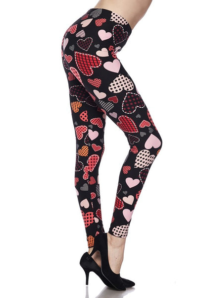 Polka Dot Heart Print Brushed Leggings