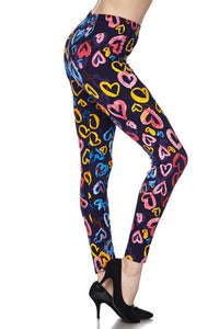 Paint Brush Hearts Print Brushed Leggings