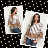 Stripes & Lace Bell Sleeve Top