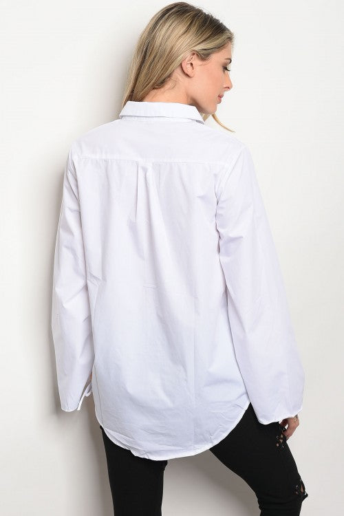 Wide Sleeve Poplin Collar Top