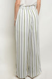 White & Olive Striped Pant