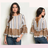 Stripes & Lace Bell Sleeve Top