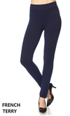 French Terry Solid Navy Ankle Leggings