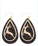 Glitter Reindeer Teardrop Earrings
