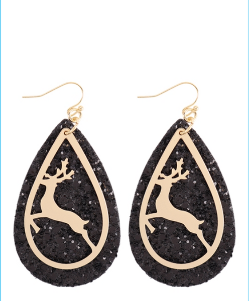 Glitter Reindeer Teardrop Earrings