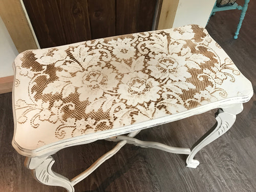 White Table with Gold Flower Pattern Top