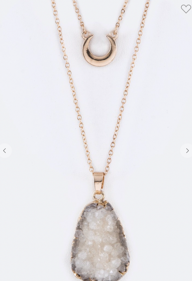 Druzy & Crescent Pendant Necklaces Set