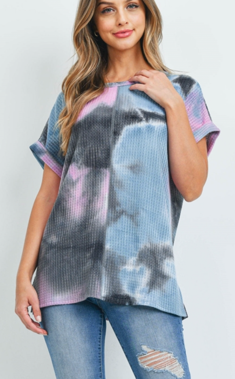 Reverse Cover Stitch Waffle Tie Dye Top