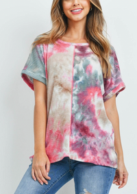 Reverse Cover Stitch Waffle Tie Dye Top