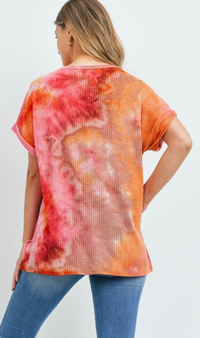 Reverse Cover Stitch Waffle Tie Dye Top