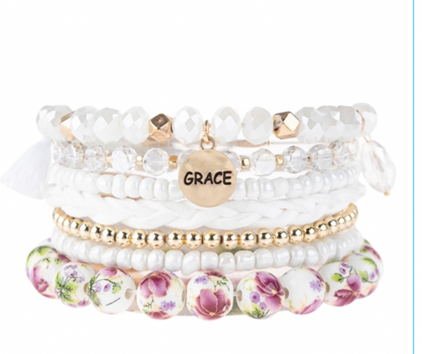 Multi Beaded Grace Charm Bracelet (2 colors)