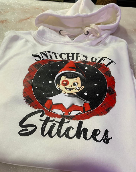 Snitches Get Stitches Hoodie  Red/Black Tartan Circle ( style 2 ) DTG