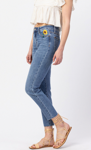 Judy Blue Embroidered SunFlower Jeans-JBESF