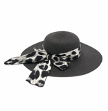 Leopard Print Bow Summer Straw Floppy Hat Black