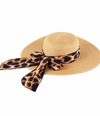 Leopard Print Bow Summer Straw Floppy Hat Brown