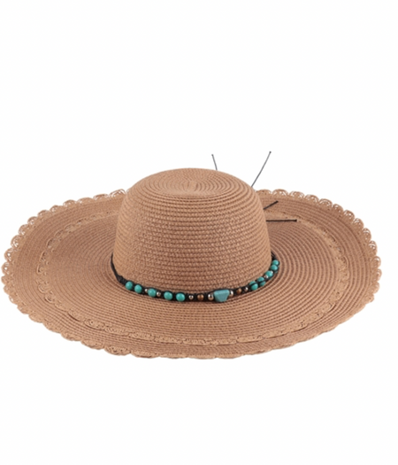 BRIM SUMMER HAT WITH SEASHELL STRAP ACCENT