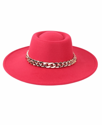 FELT BRIM FASHION HAT W/ CHAIN ACCENT - ( 2 colors ) Restock!!