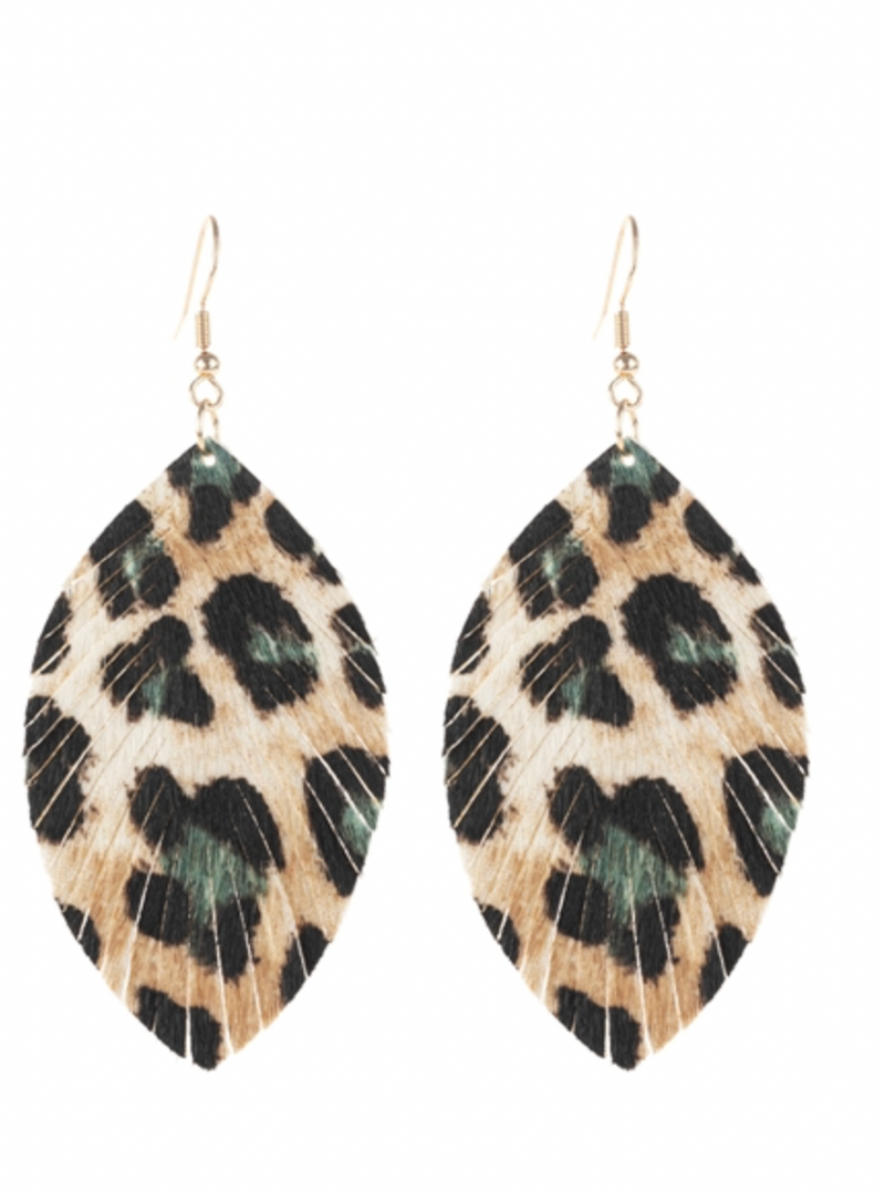 Leather Fringe Drop Animal Print Earrings ( 4 patterns )